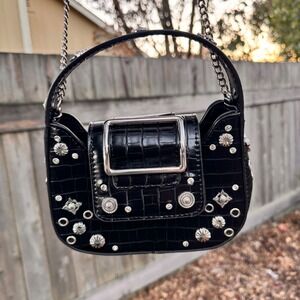 NWOT Urban Outfitters Black Croc Embossed Rhinestone Buckle Chain Shoulder Bag